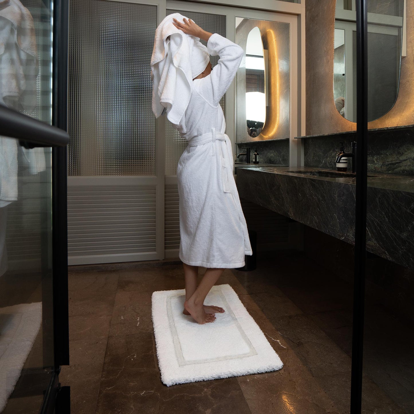 Ultraplush bath mat flipped showing skid-resistant non-slip back grip