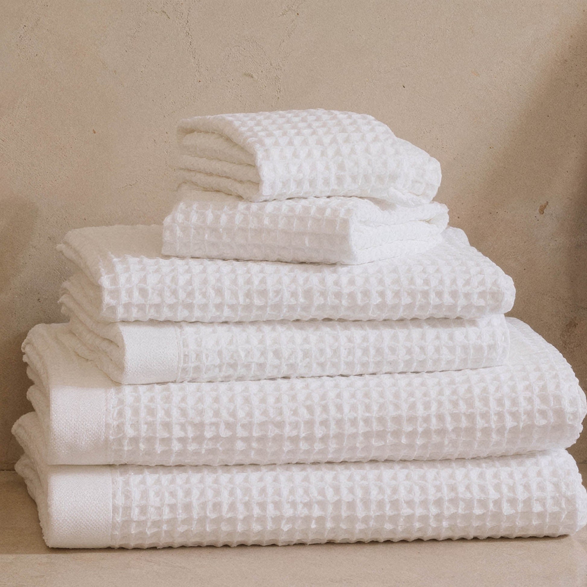 Sedona waffle washcloth folded flat showing scaled-down weave pattern