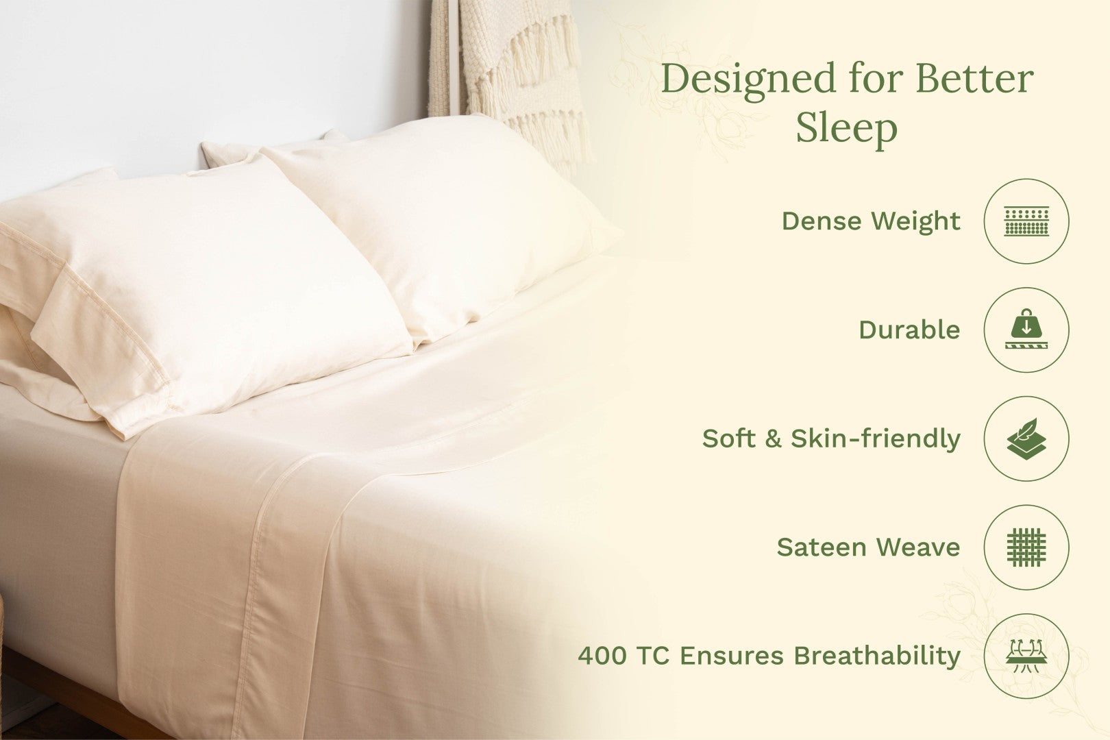 Detail of organic sateen pillowcase envelope opening with neatly stitched seam