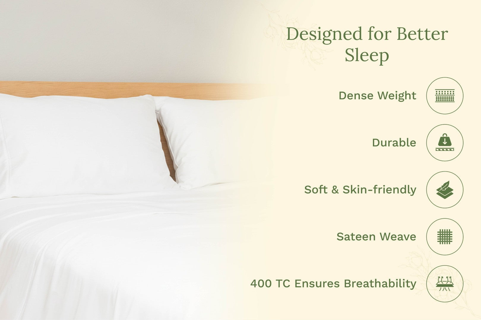 Organic sateen pillowcases in soft gray folded neatly on a wooden surface