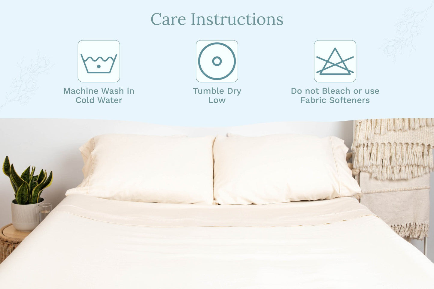 Organic sateen pillowcases sizing chart graphic showing standard king and euro sizes