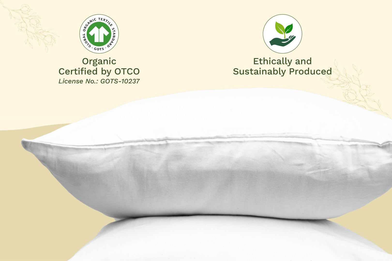 Organic sateen pillowcase styled on bed showing silky lustrous sheen finish