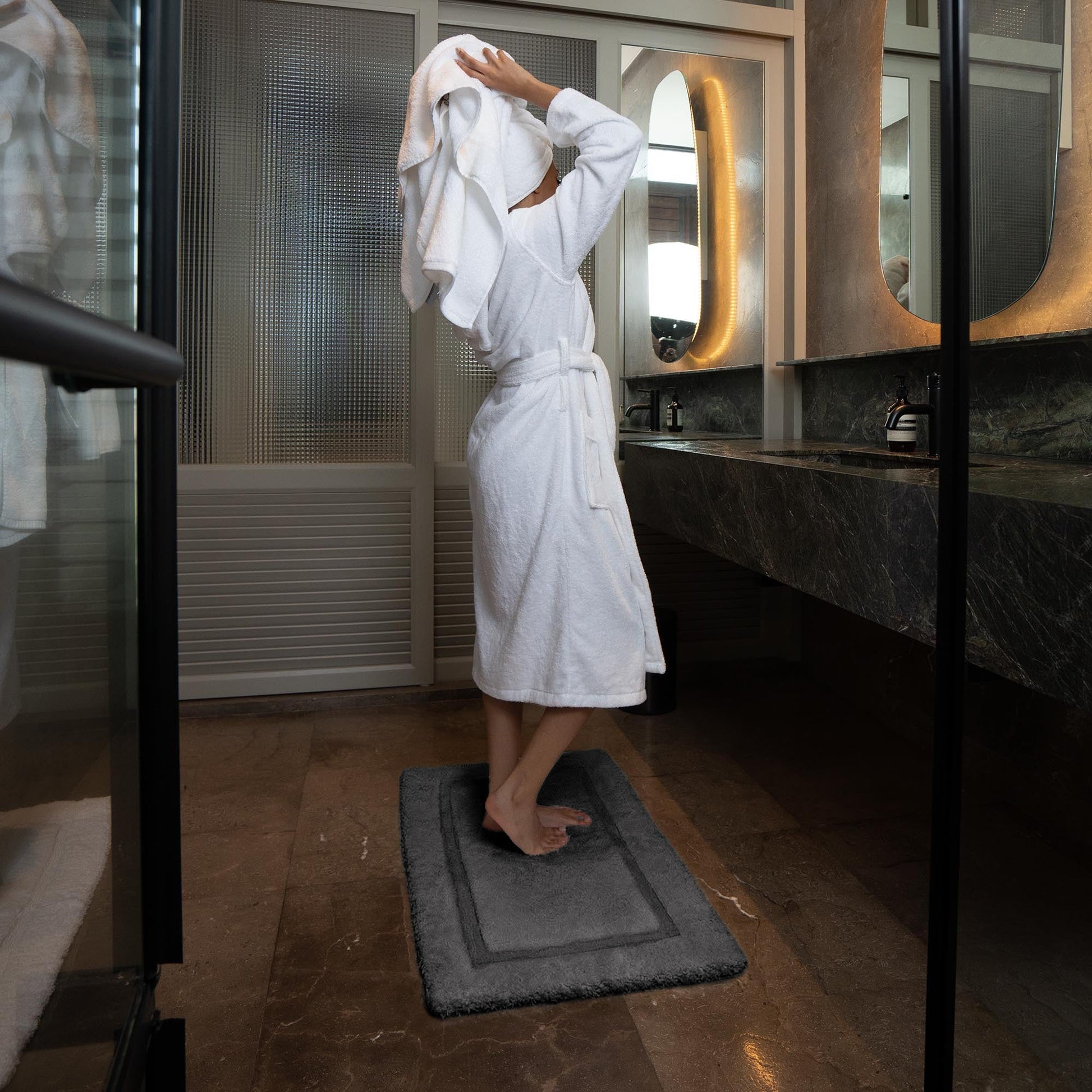 Ultraplush bath mat dimensions diagram showing length width and pile height