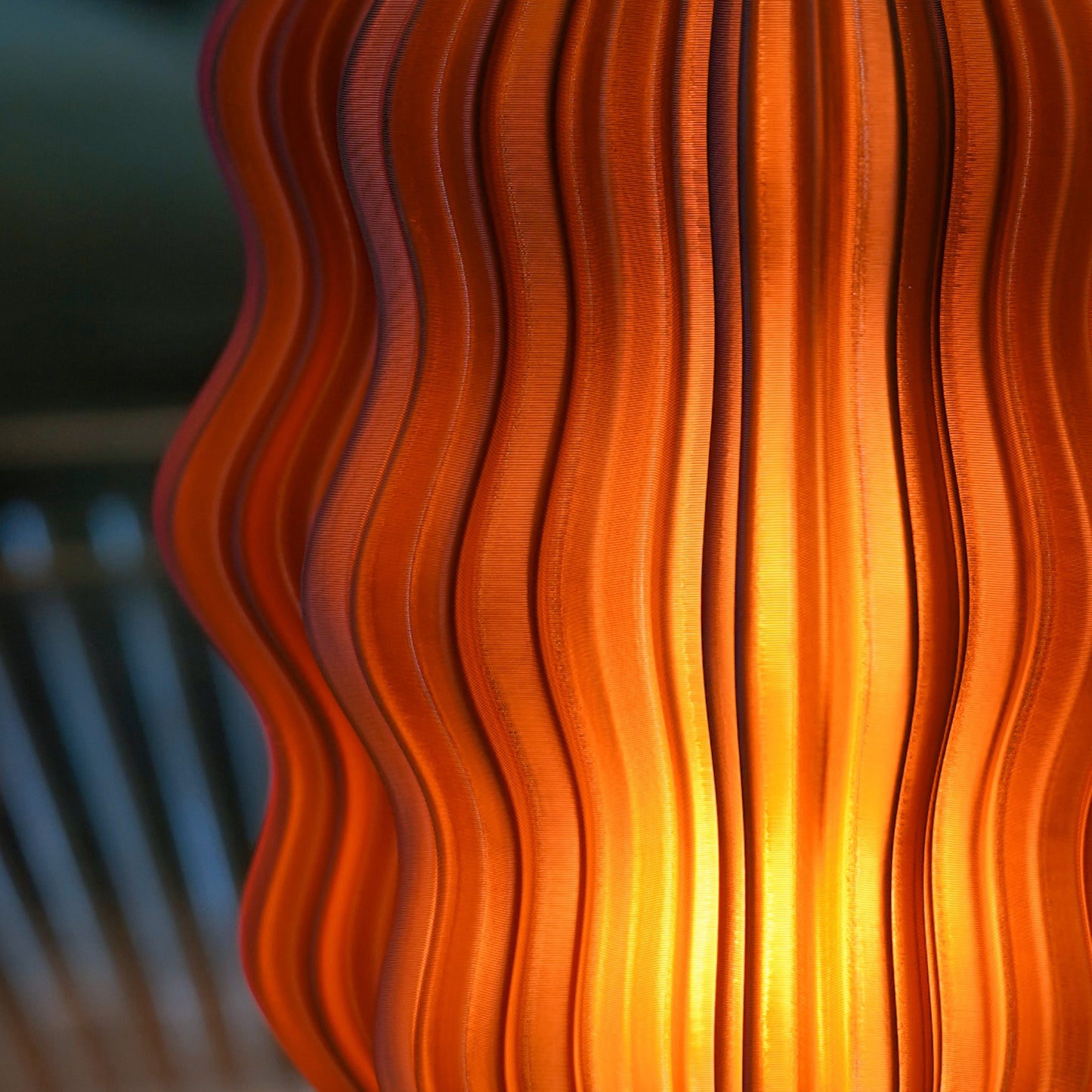 Mini Wavy Lamp on outdoor patio table during evening dinner setting