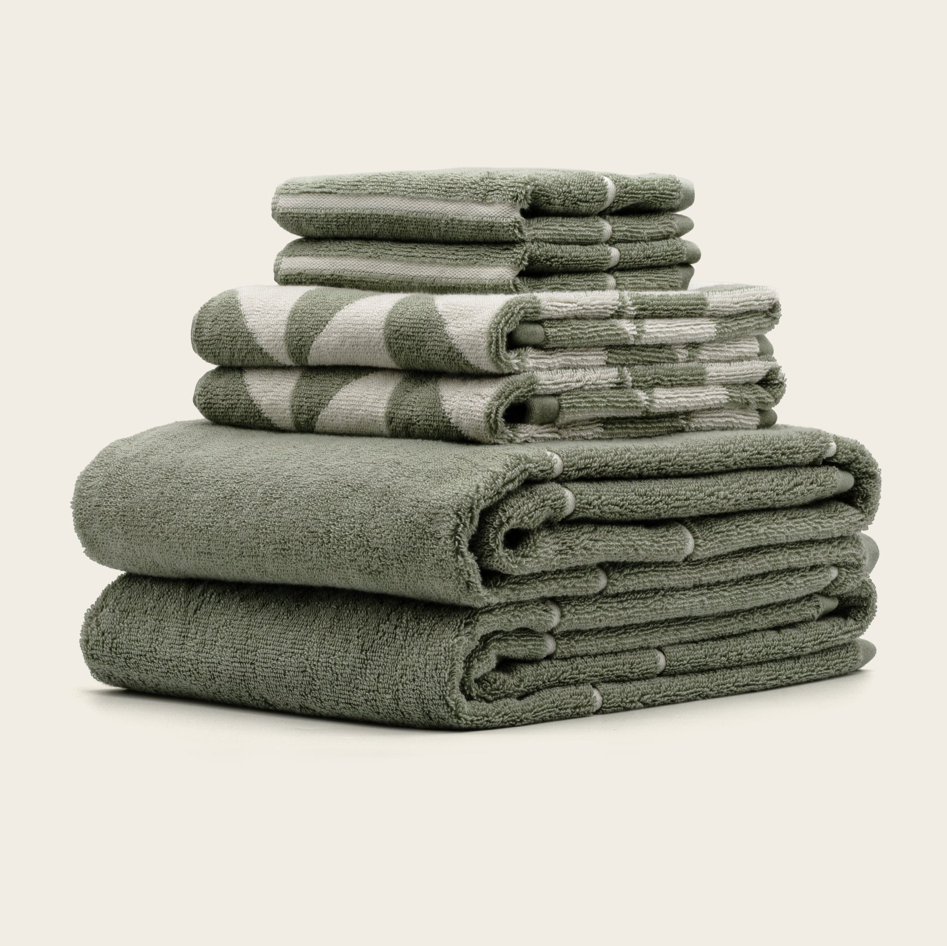 Deia standard towel set neatly folded showing full bath collection