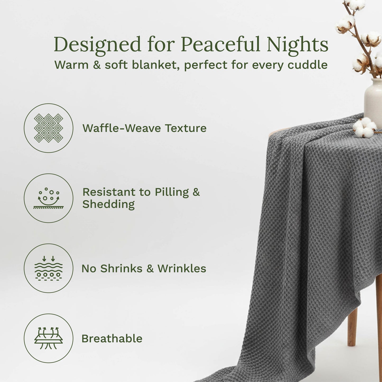 Waffle weave blanket throw size shown spread on a linen sofa