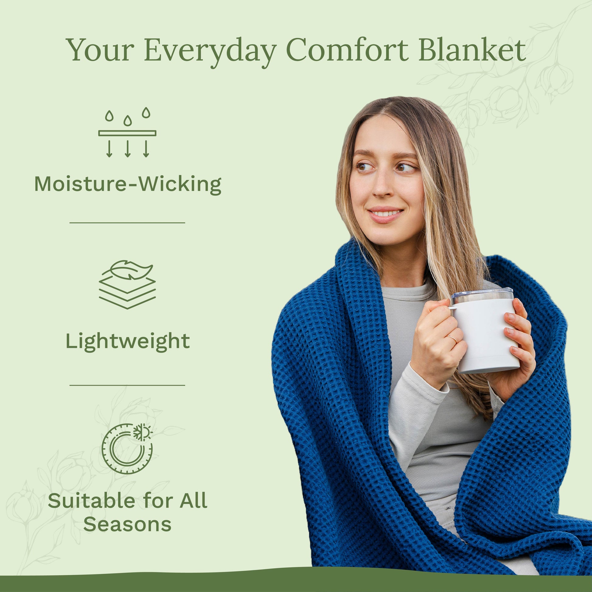 Waffle weave blanket in charcoal gray draped softly across a wooden bench