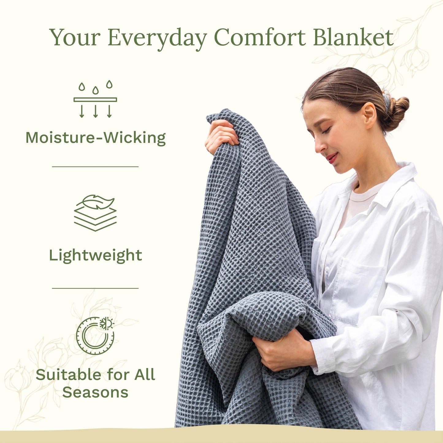 Waffle weave blanket folded with twine bow as gift presentation