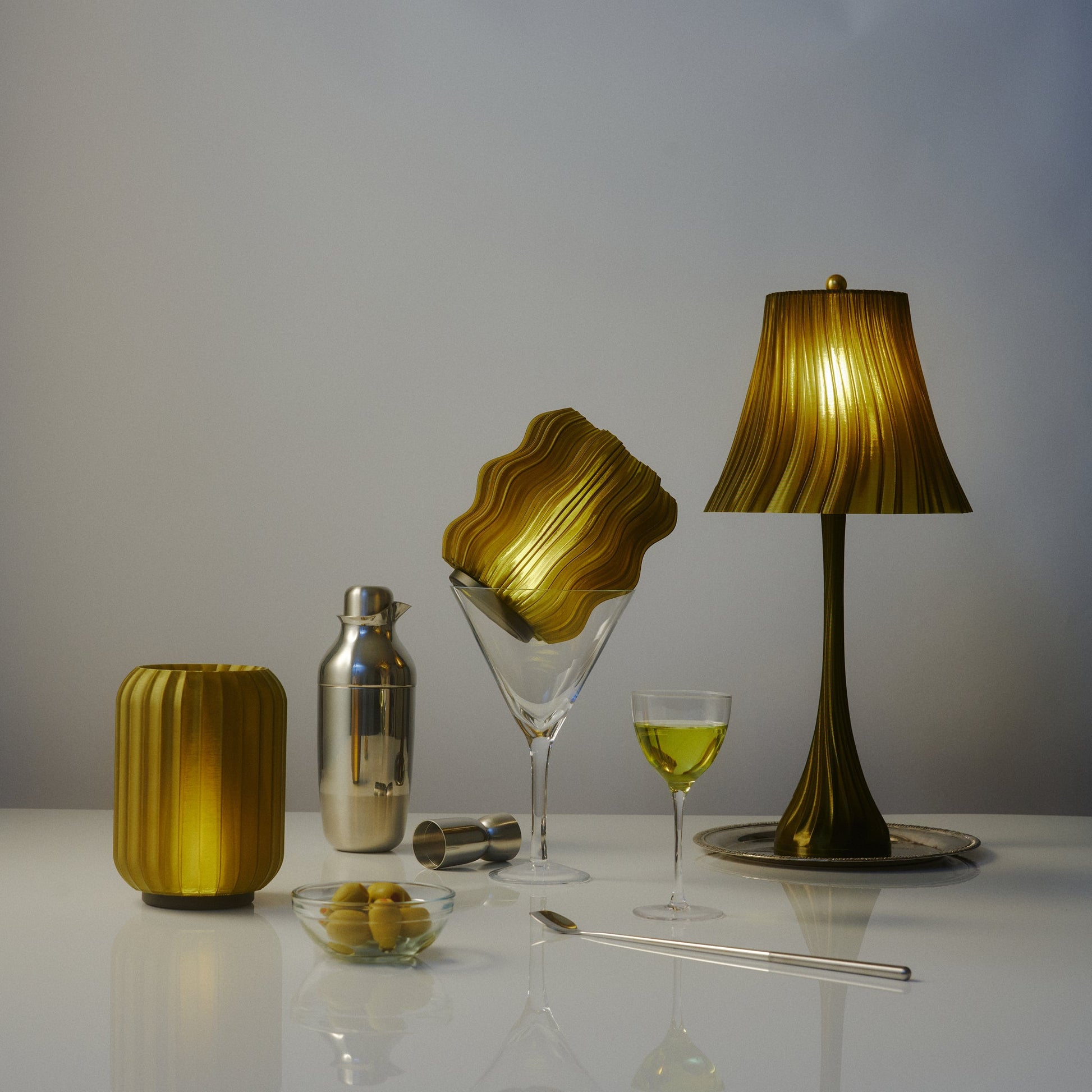 Mini Wavy Lamp dimmable warm glow shown in dark room ambiance