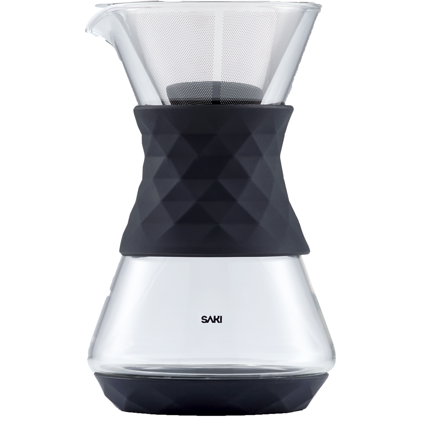 Hot water poured through coffee grounds into the borosilicate glass carafe