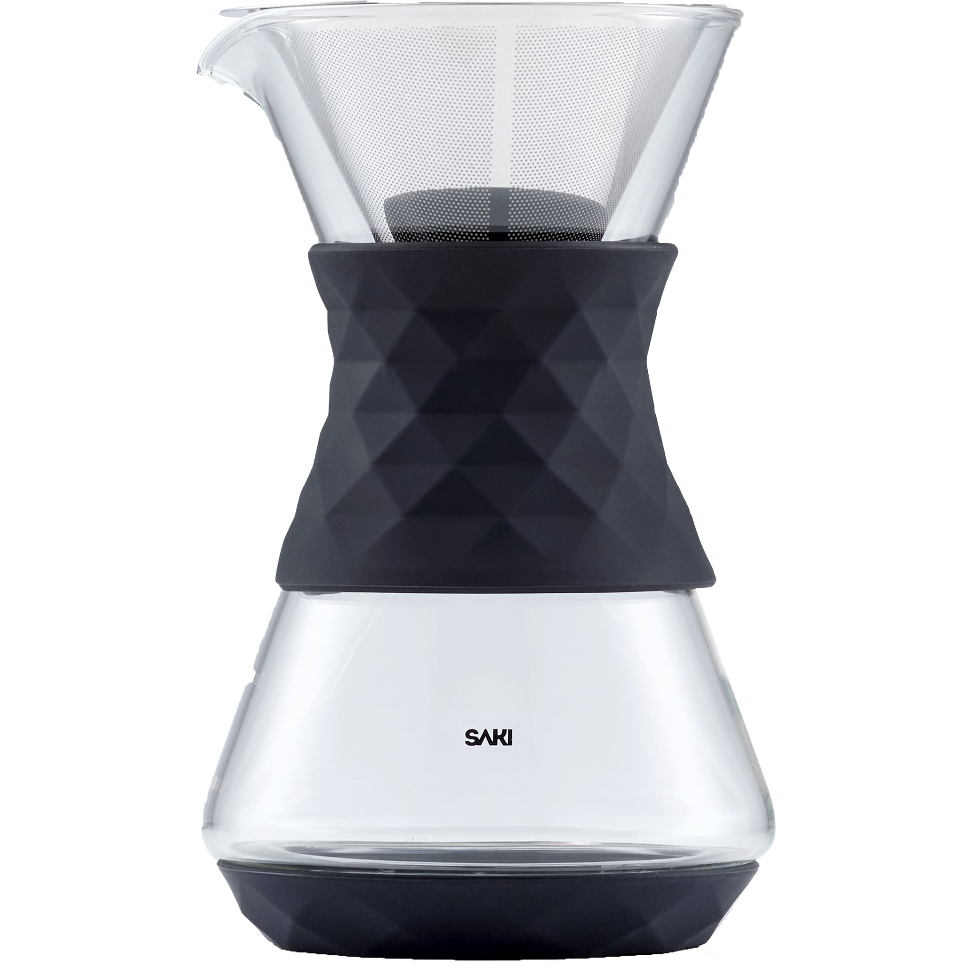 Hot water poured through coffee grounds into the borosilicate glass carafe