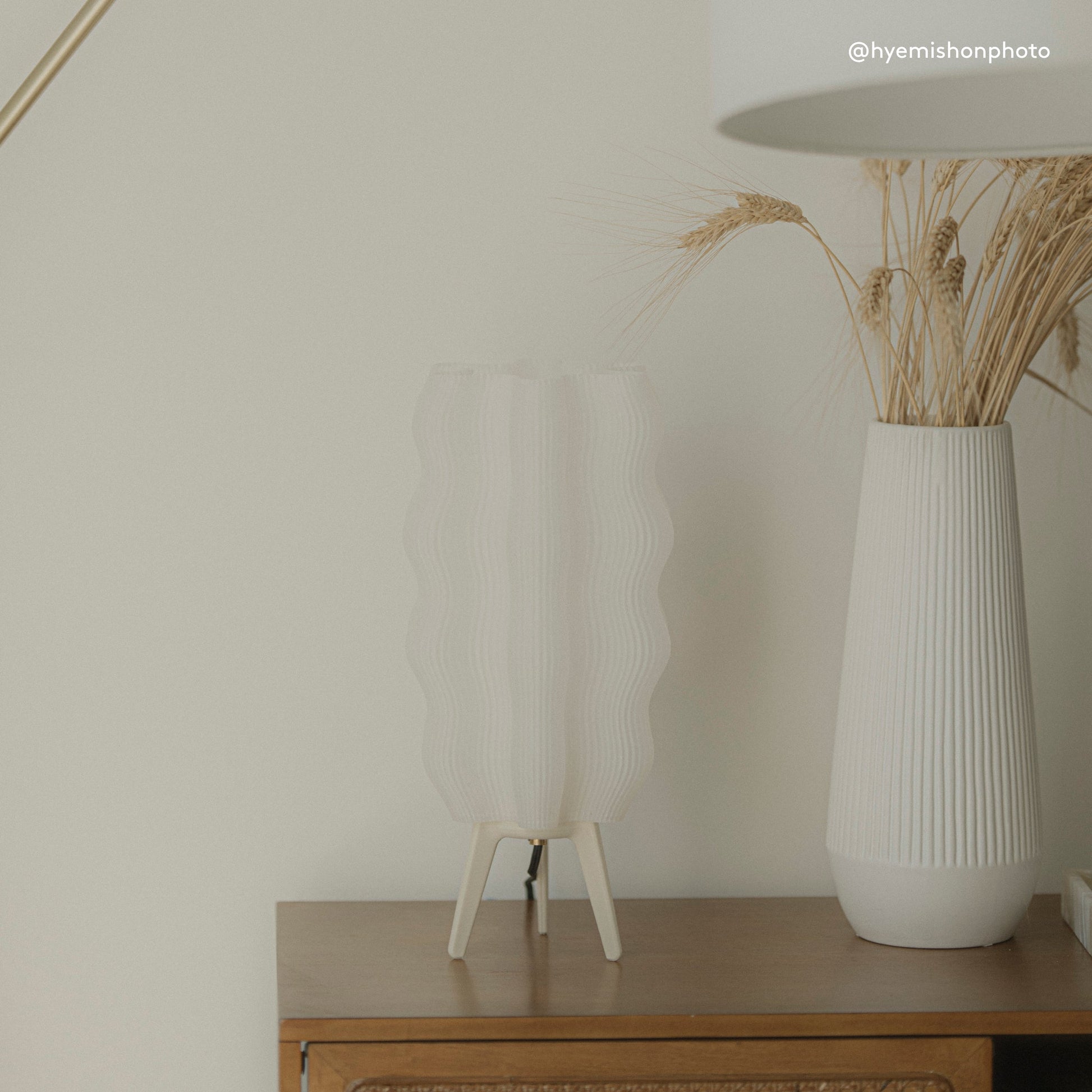 Customer photo of Wavy Lamp styled on entryway table with plant