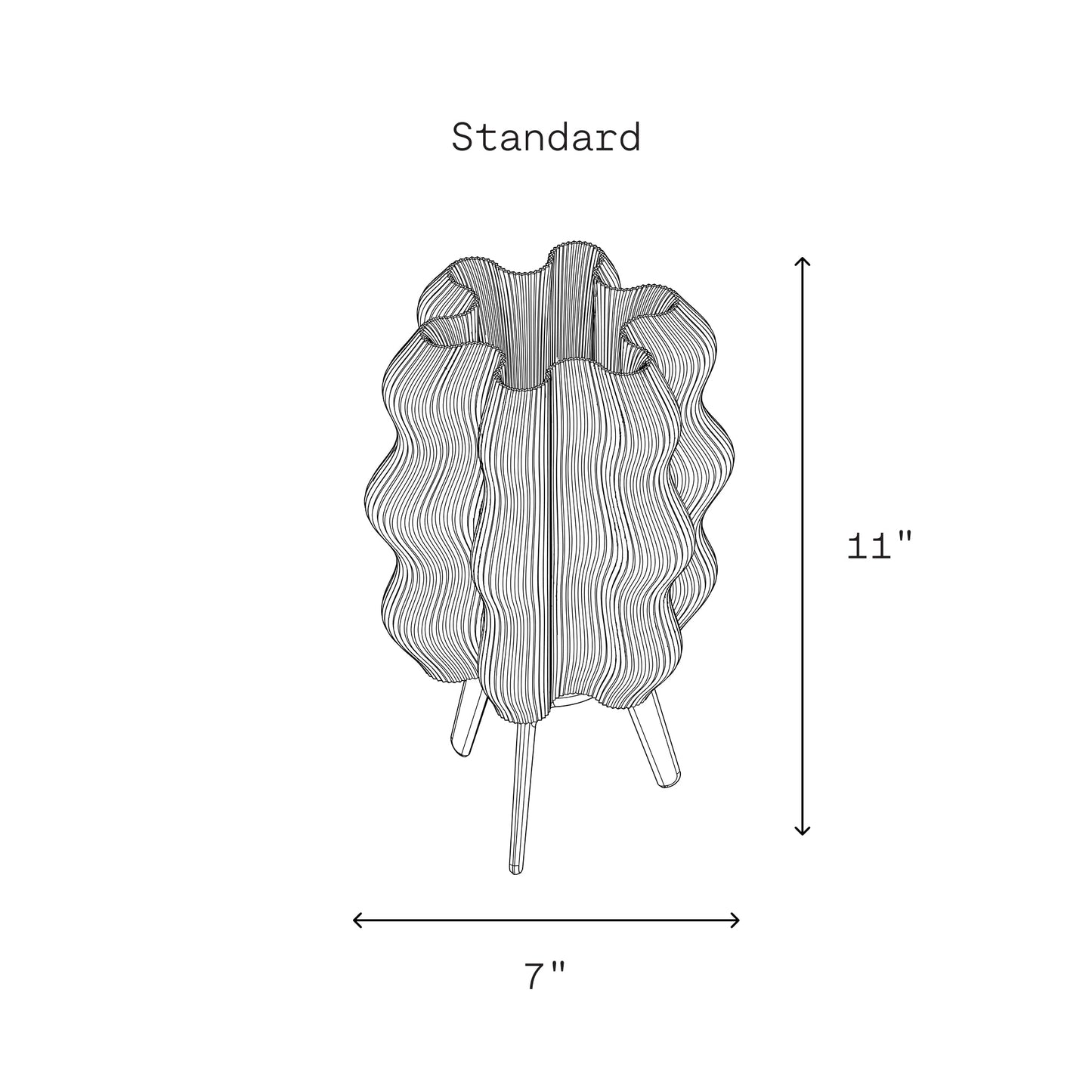 Wavy Lamp dimensions diagram showing standard size measurements clearly