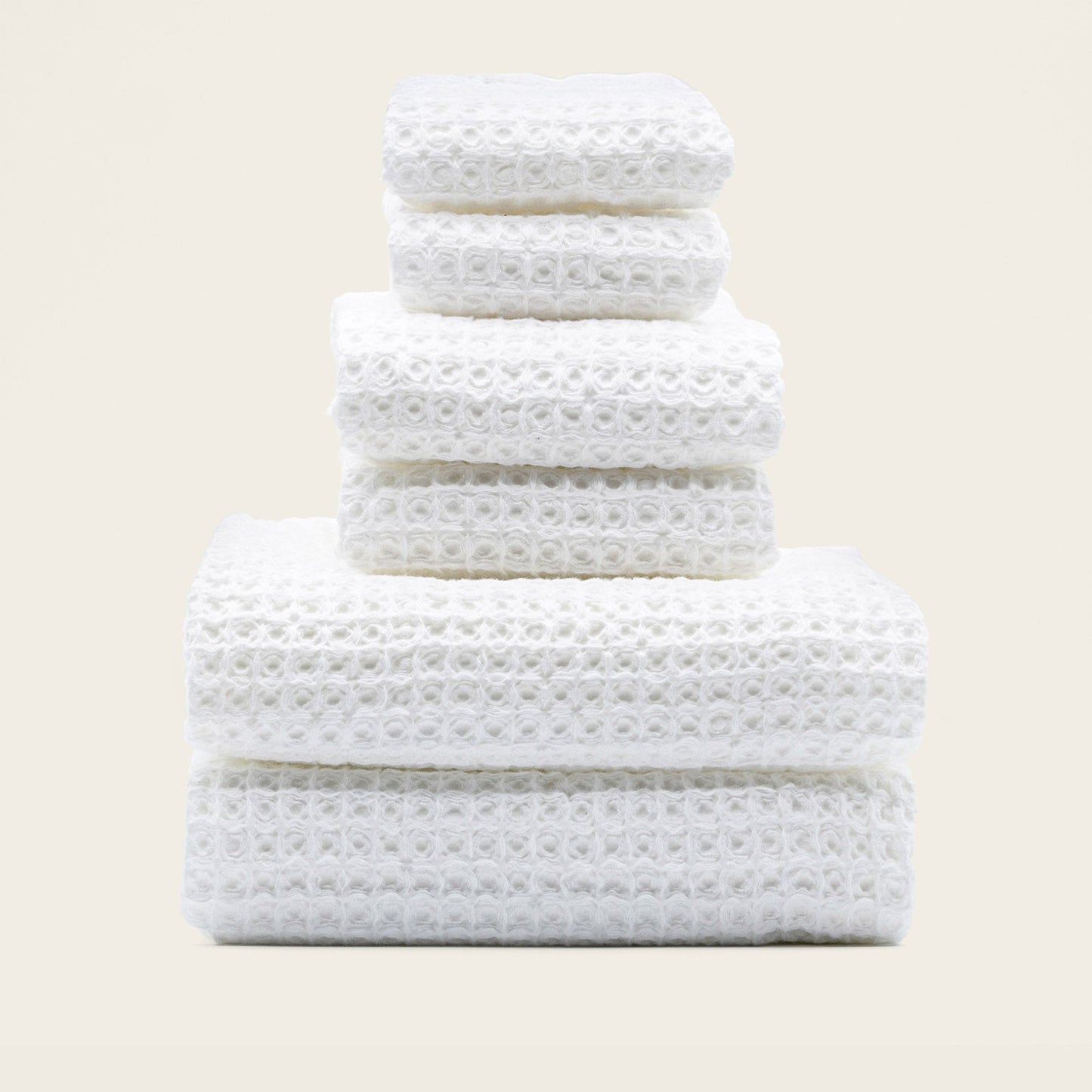 Sedona waffle towel set folded together showing full bath collection