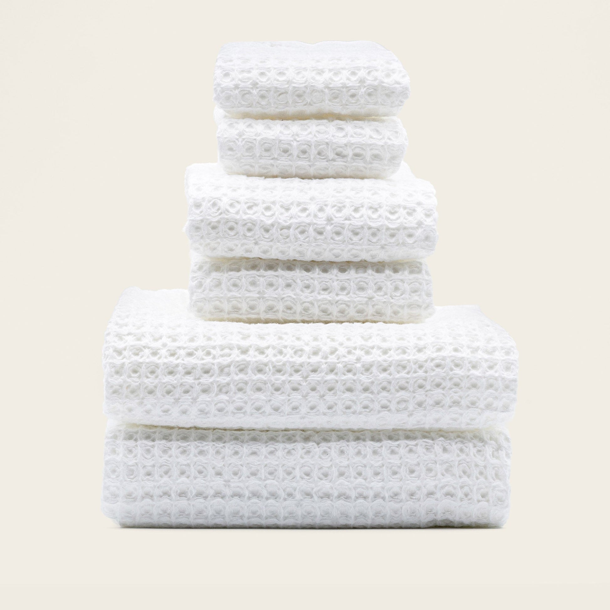 Sedona waffle towel set folded together showing full bath collection