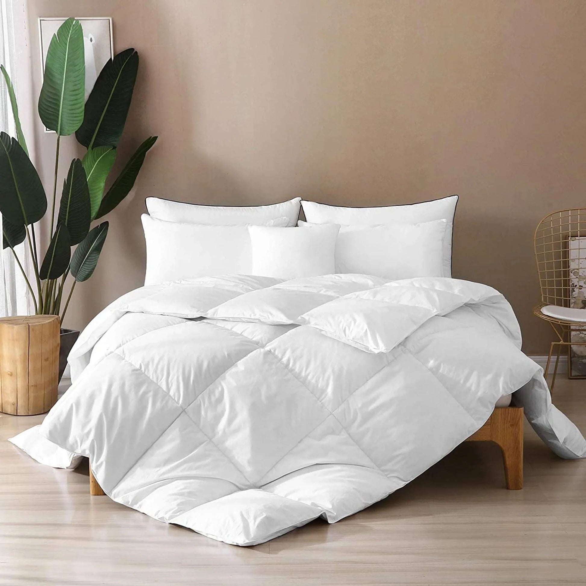Folded bamboo duvet comforter showing baffle box quilted construction and matte finish