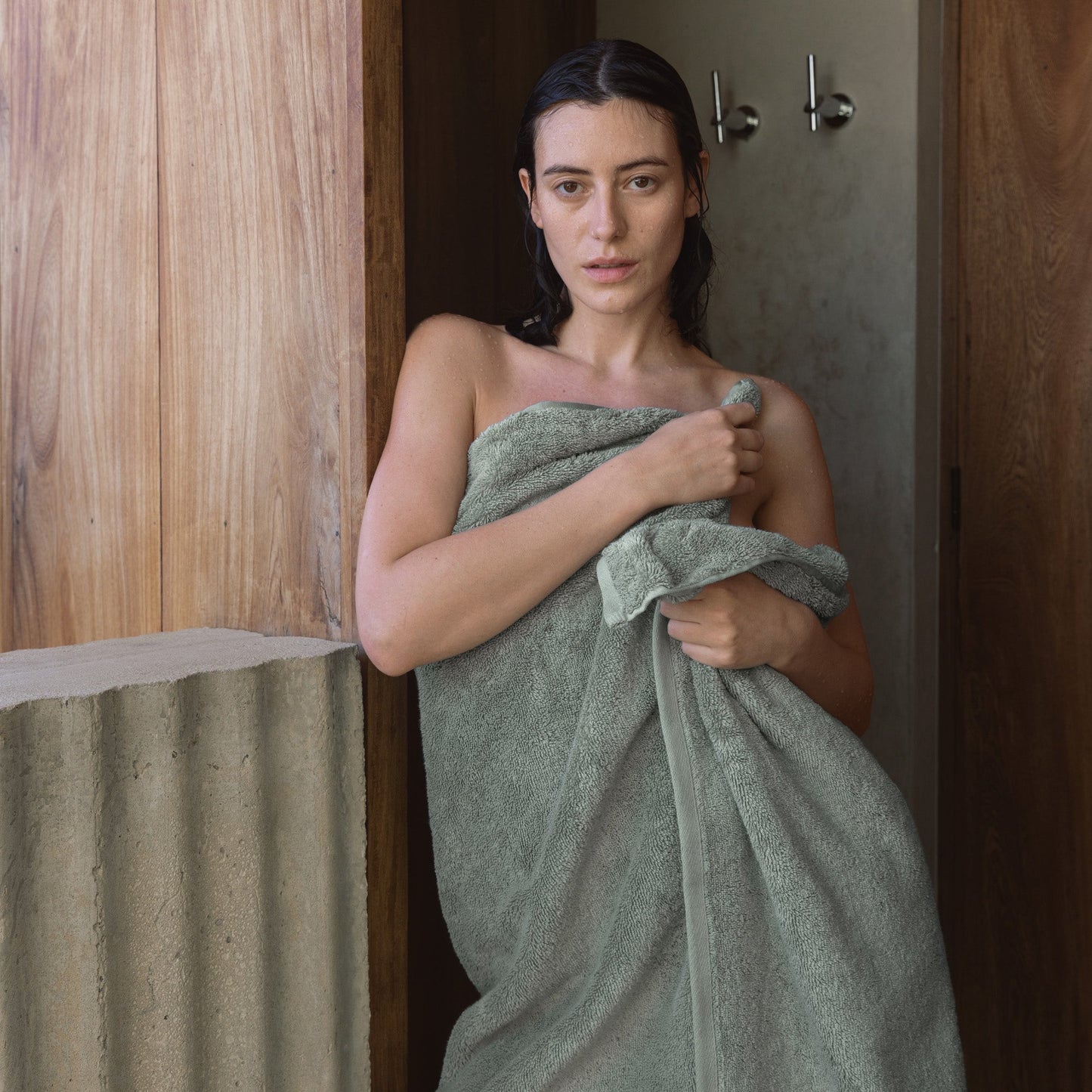 Ultraplush bath towel folded showing edge stitching and dense weave