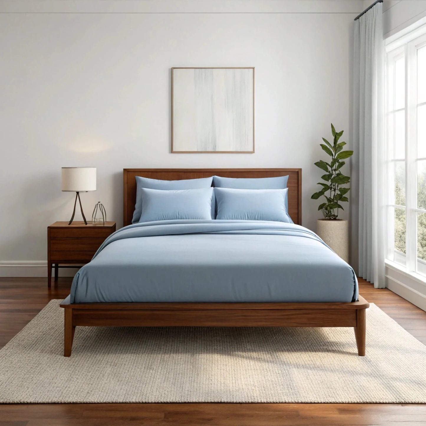 Copper-infused bamboo sheet set neatly folded on a soft cream bedroom backdrop