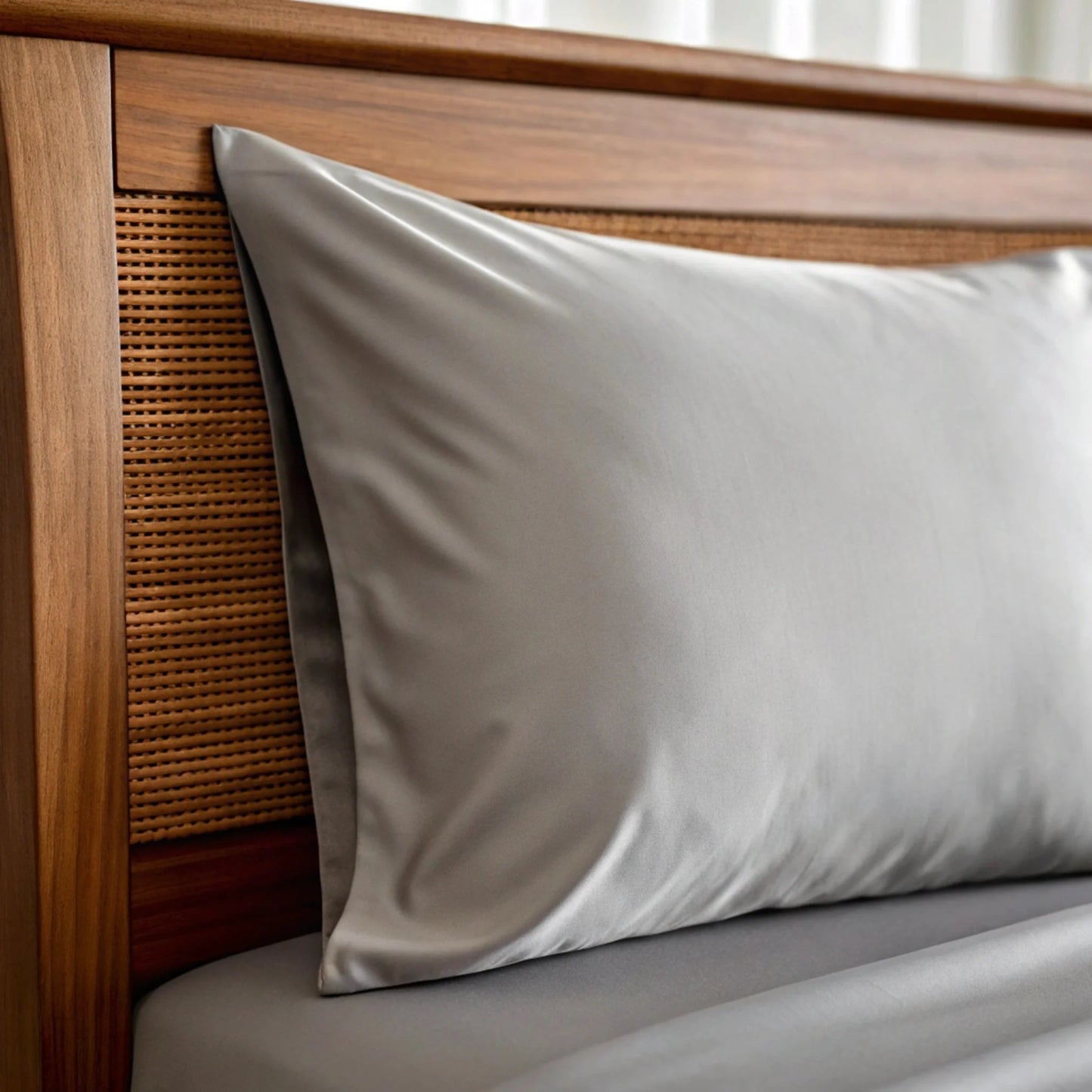 Copper-infused bamboo pillowcase styled on bed with pillow inserted