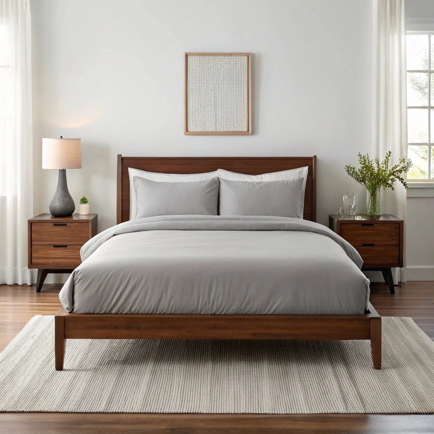 Pair of copper-infused bamboo pillowcases stacked beside coordinating bamboo sheets