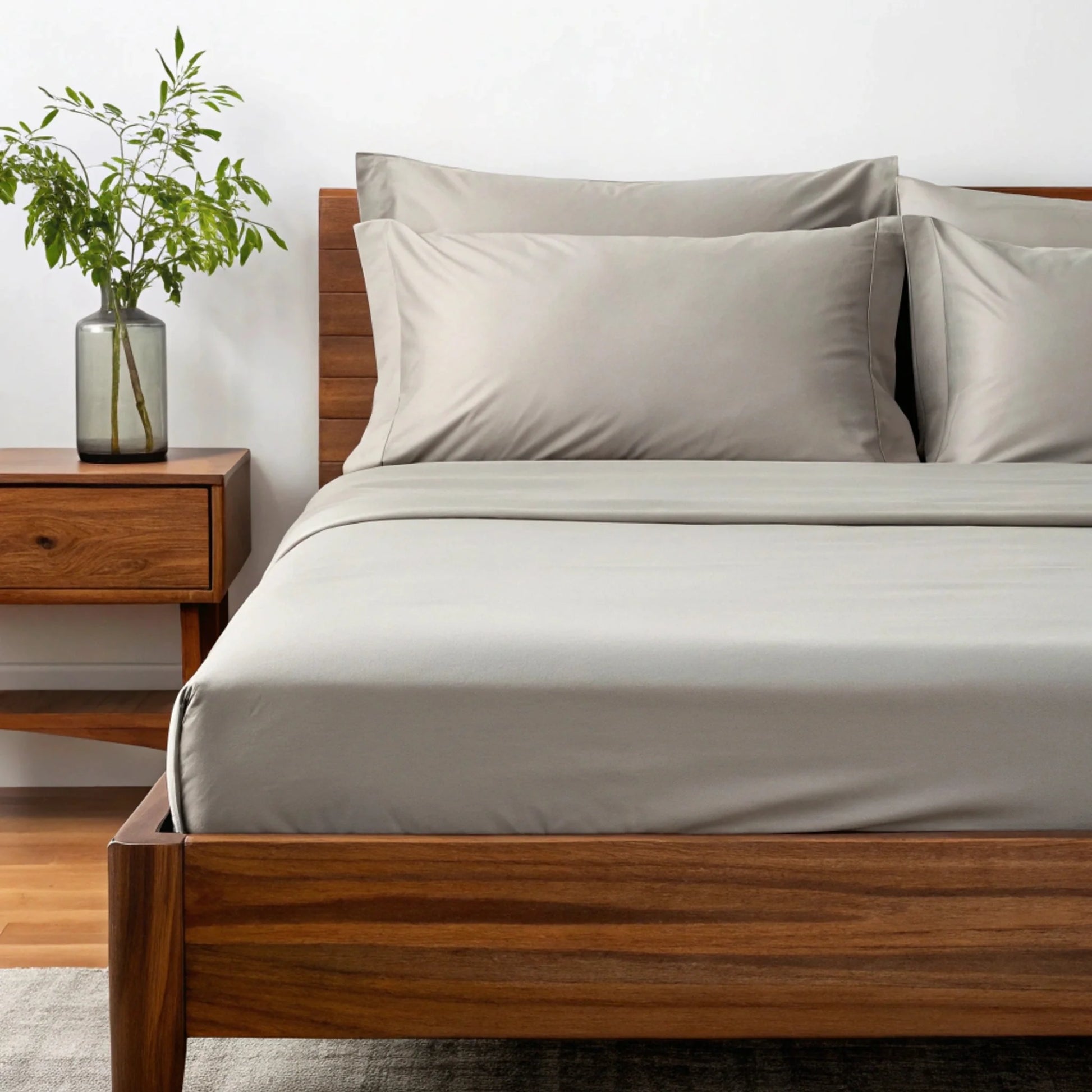 Bamboo sheet set sizing chart graphic showing twin through California king dimensions