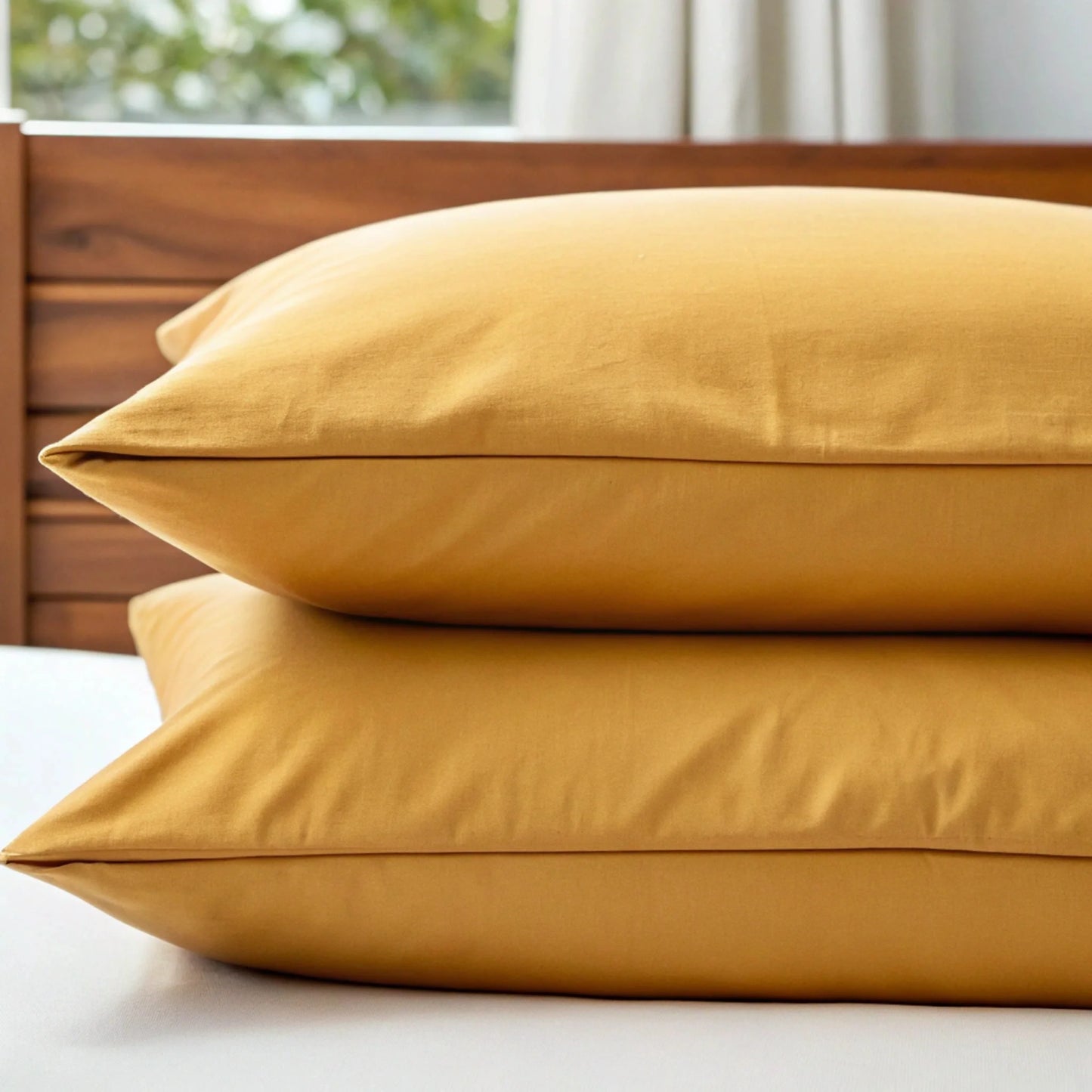 Copper-infused bamboo pillowcase in soft blue color on plain background