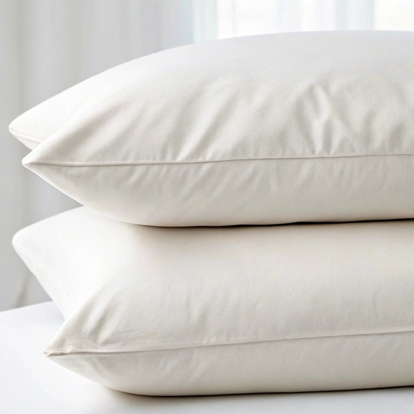 Pair of copper-infused bamboo pillowcases stacked on bed with linens