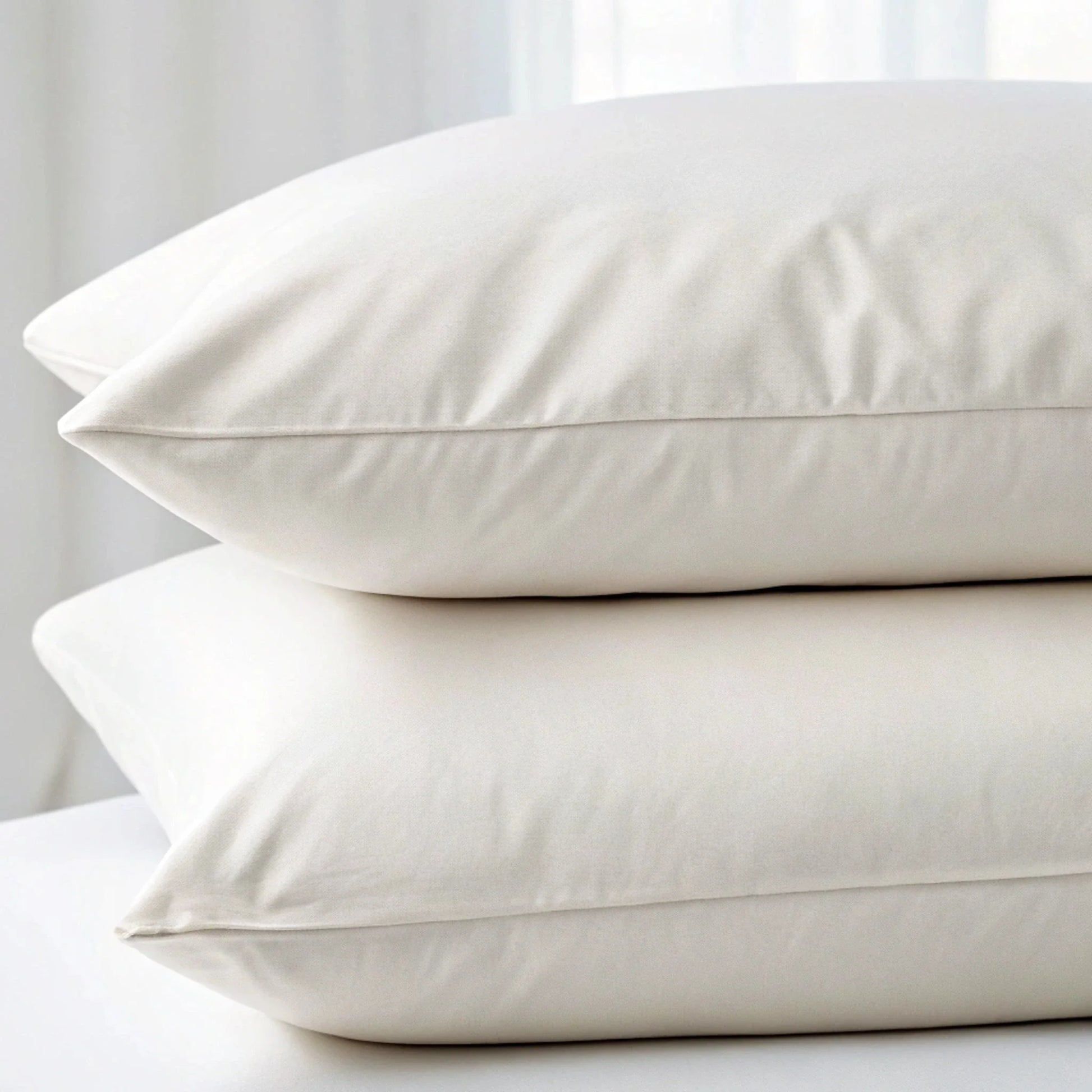 Pair of copper-infused bamboo pillowcases stacked on bed with linens
