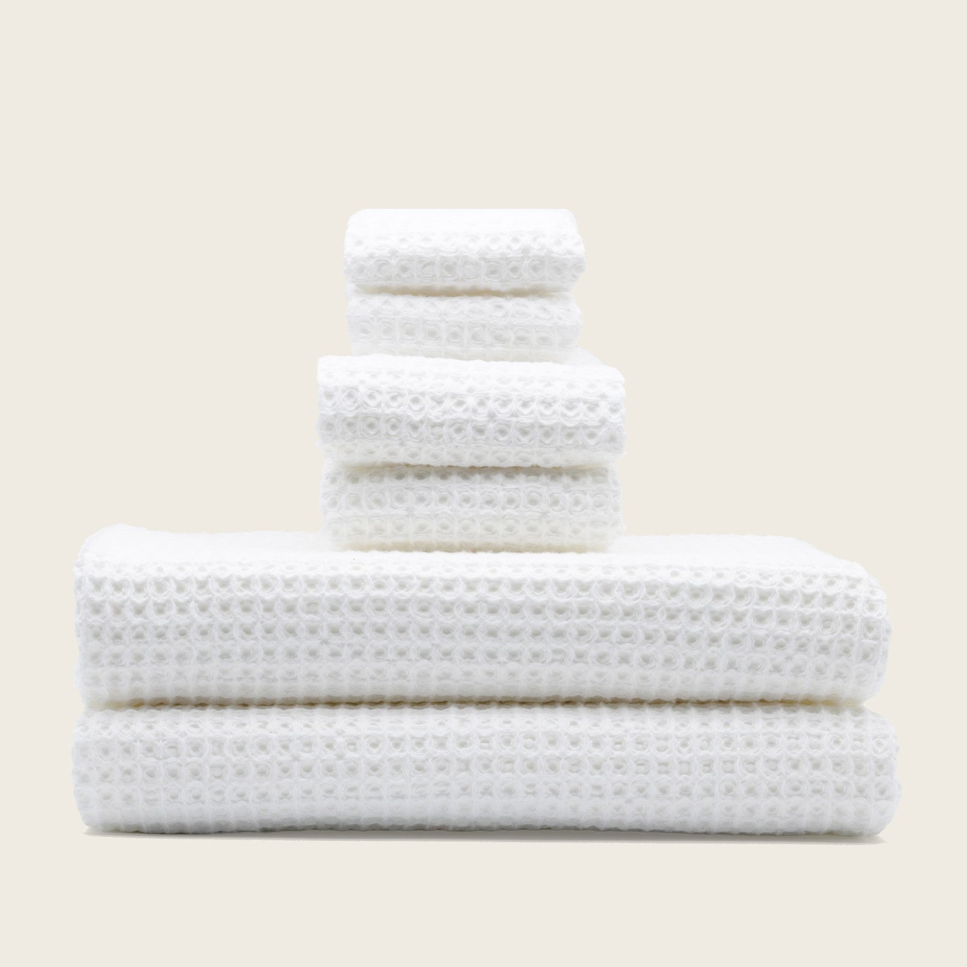 Sedona waffle towels in white color photographed on plain background