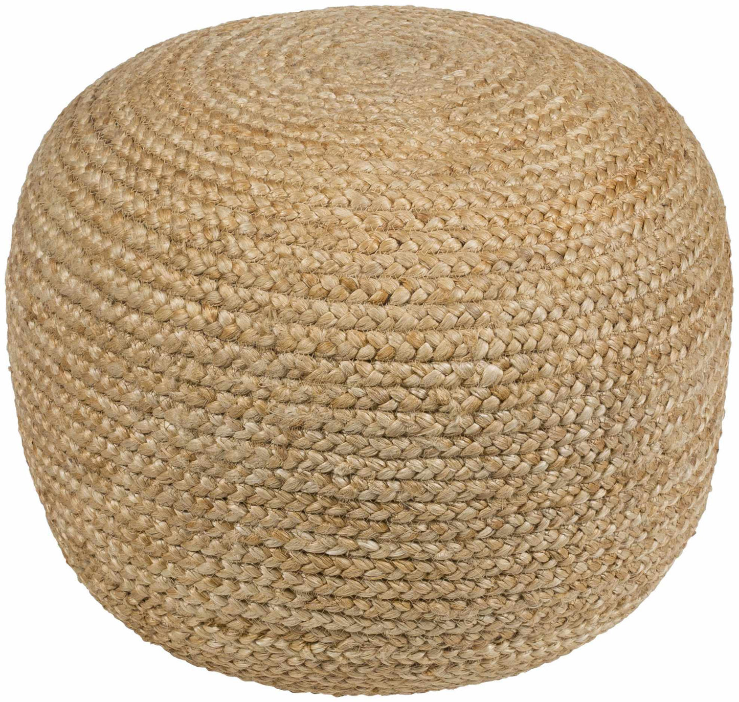 Knitted jute pouf styled in living room as extra ottoman seating